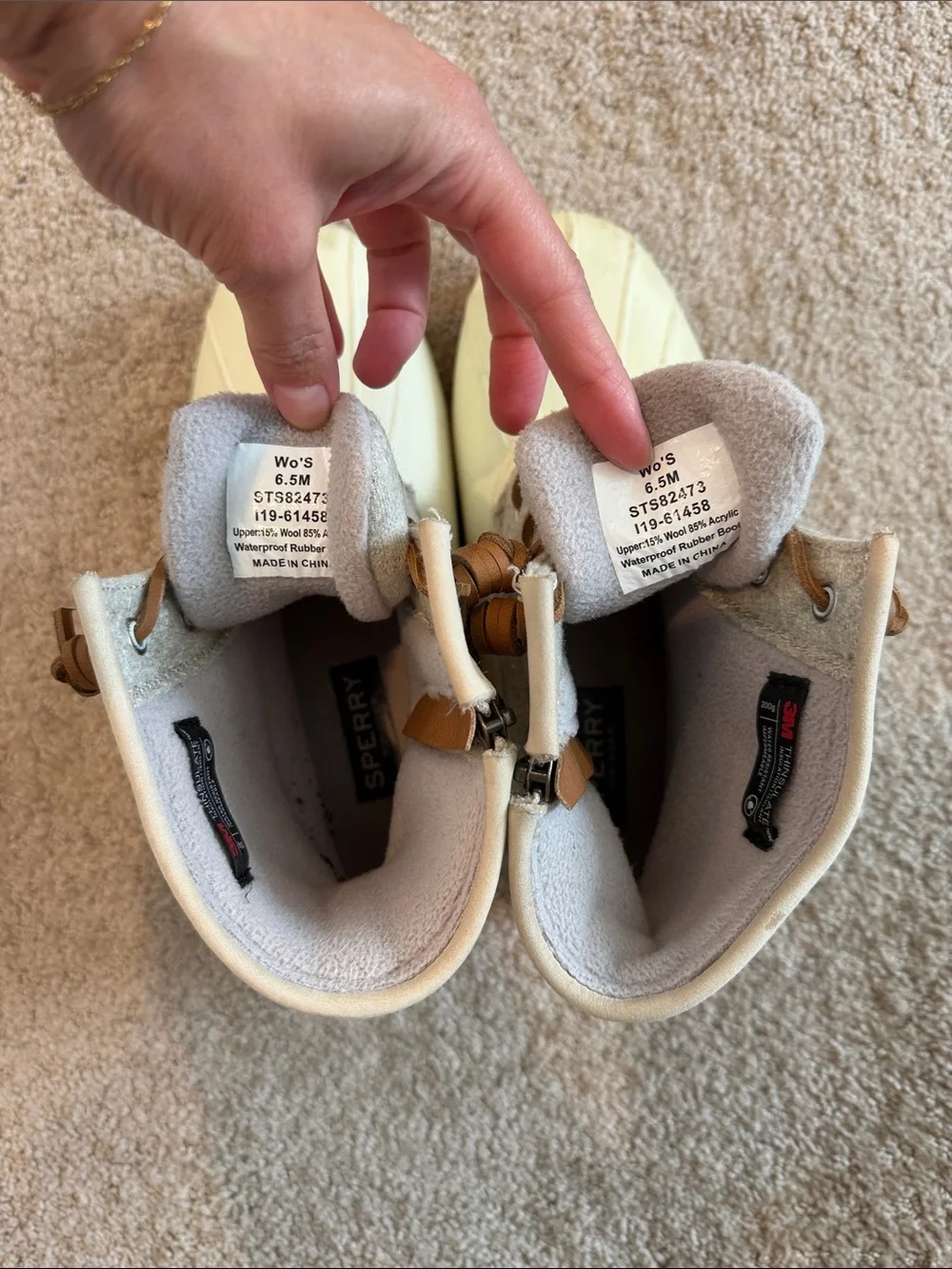 Sperry Cream and Gray Women's Waterproof Duck Boots